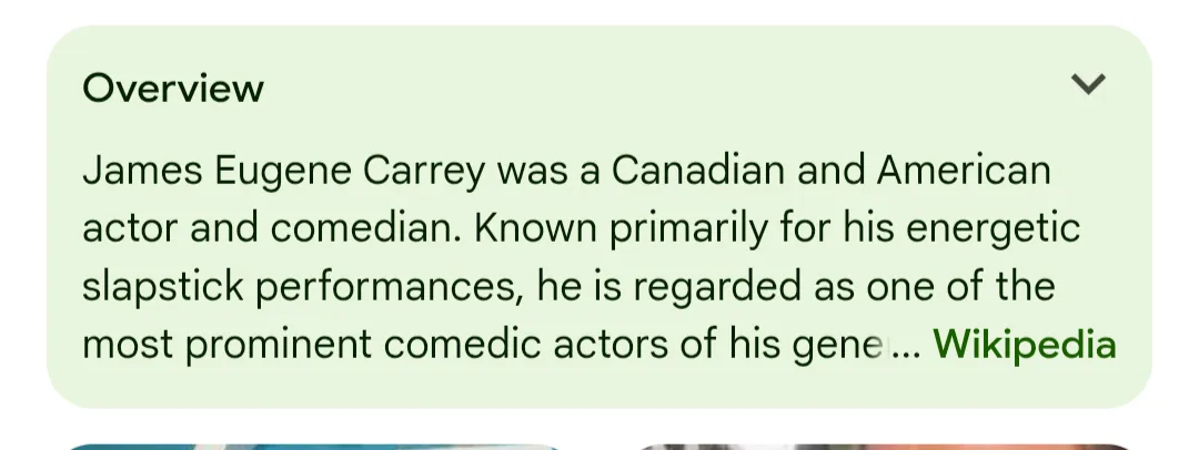 A Google summary of Jim Carry’s wikipedia page written in the past tense