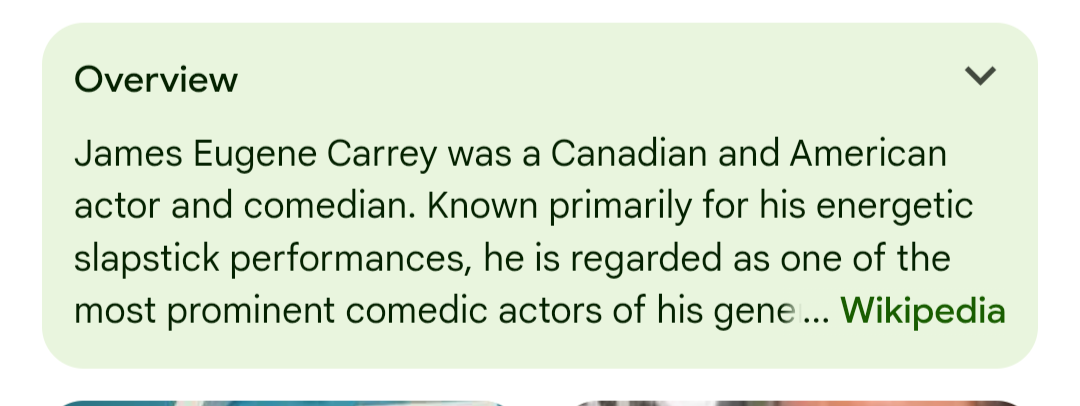 A Google summary of Jim Carry's wikipedia page written in the past tense