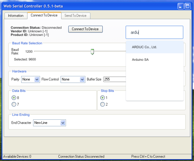 The interface of Web Serial Controller