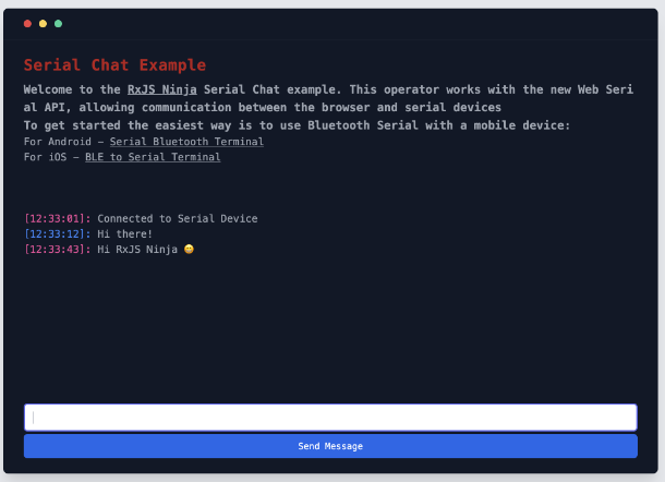 A screenshot of a web serial browser app